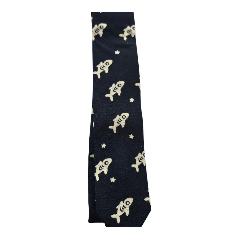 SKINNY TIE‎ MADNESS Neck Tie Black + Shark NWT SKM673
